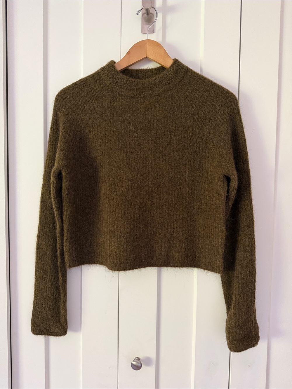 Zara Moss Green Cropped Crewneck Sweater